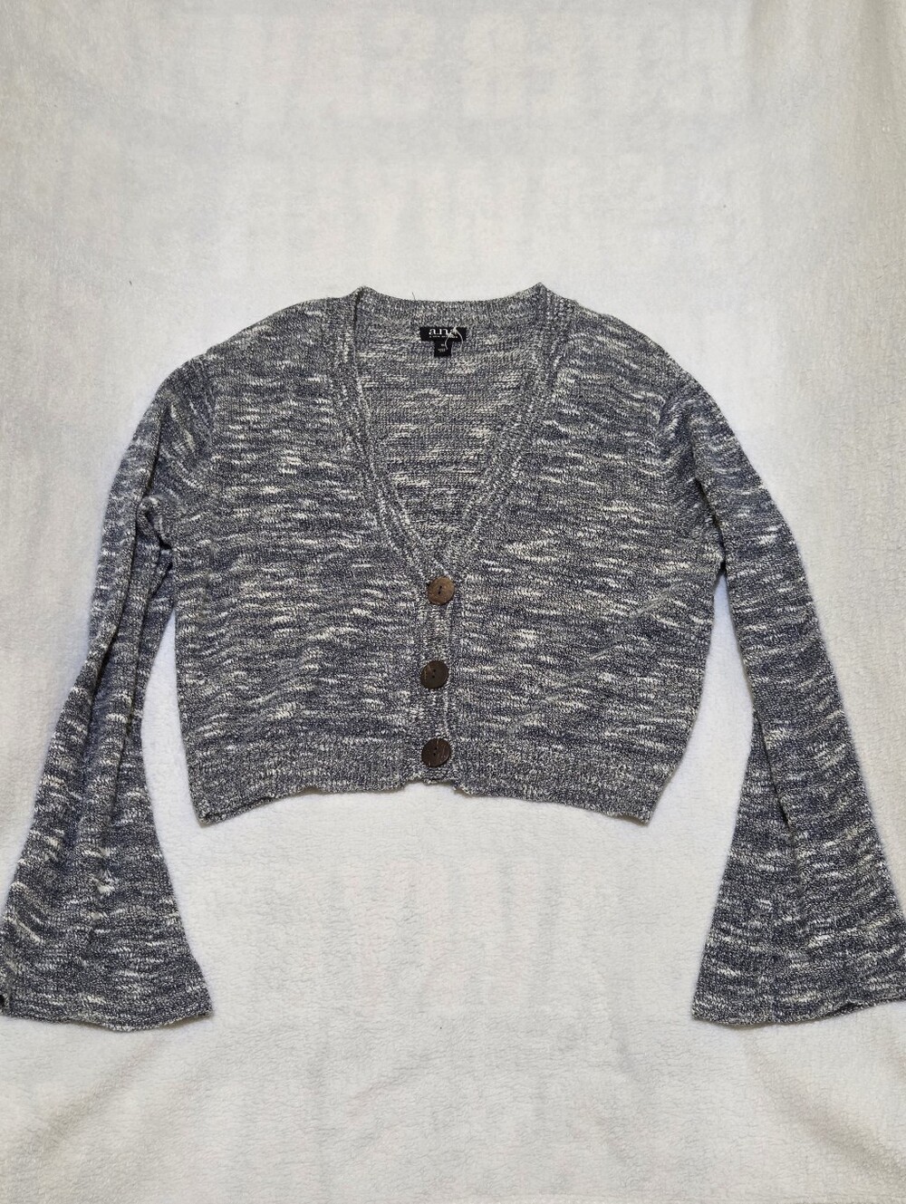 🛍a.n.a Gray Marled Cropped V-Neck Button Cardigan Womens XL